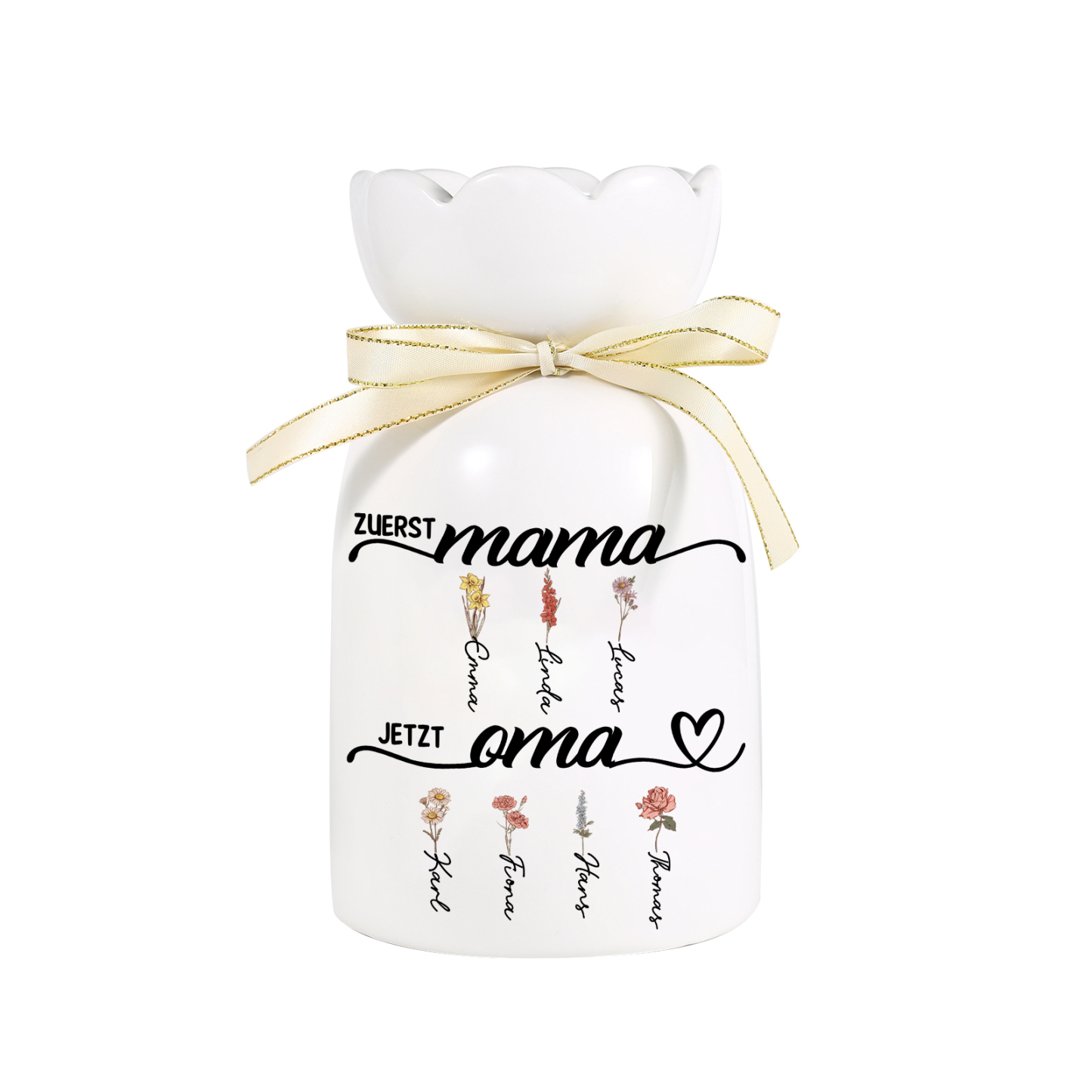 Personalisierte 1-12 Namen & Blumen- Zuerst Mama, Jetzt Oma- Familie Vase Geschenk für Mama/Oma