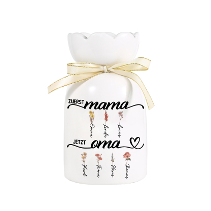 Personalisierte 1-12 Namen & Blumen- Zuerst Mama, Jetzt Oma- Familie Vase Geschenk für Mama/Oma 