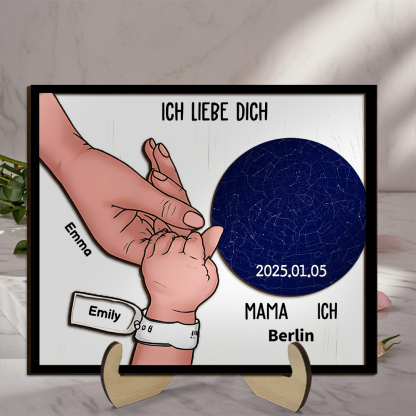 Holzbild Sternenkarte-Personalisierte Namen & Text & Datum-Hand in Hand-Geschenk zum Muttertag