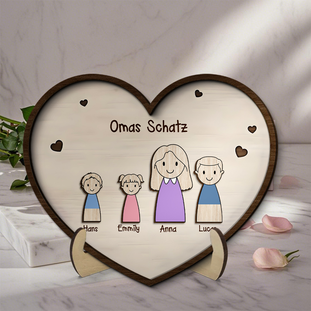 Herz Holzbild-Personalisierte 1-6 Namen & Muster-Omas Schatz-Geschenk zum Muttertag für Mama/Oma