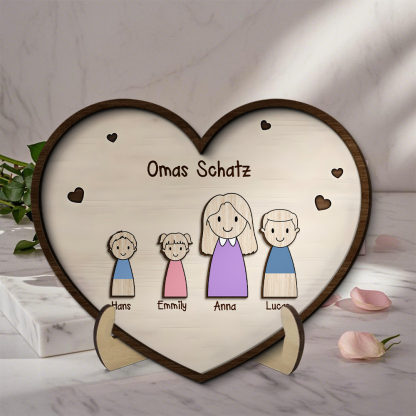 Herz Holzbild-Personalisierte 1-6 Namen & Muster-Omas Schatz-Geschenk zum Muttertag für Mama/Oma