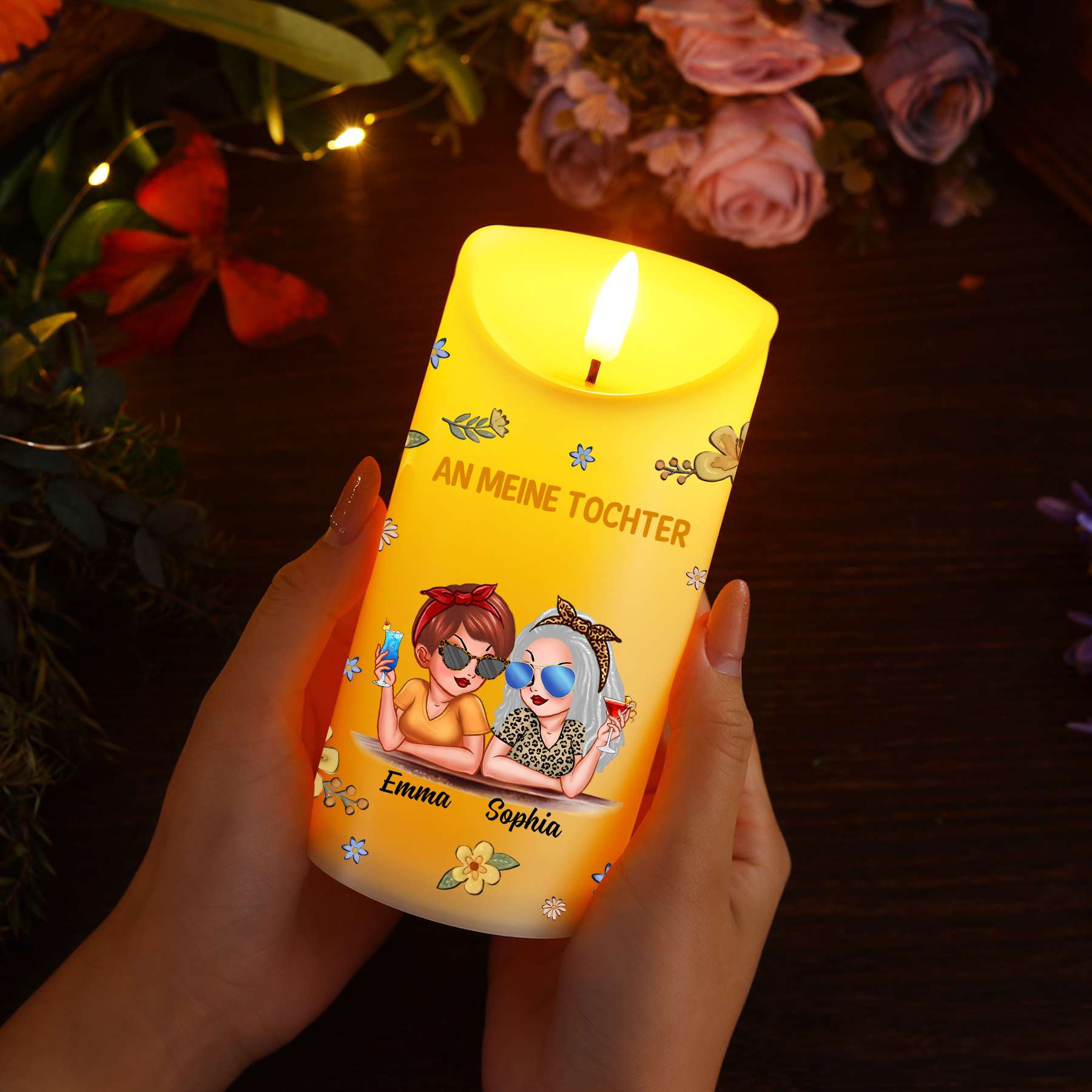 Personalisierbare 2 Namen & Muster LED-Kerze – An meine Tochter-Geschenk für Mutter/Tochter