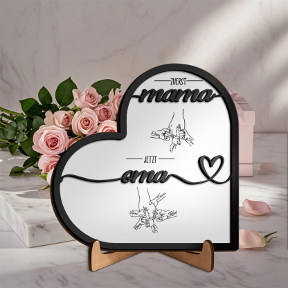 Herz Holzbild-Personalisierte 1-6 Namen & Hand in Hand-Zuerst Mama, Jetzt Oma-Geschenk zum Muttertag für Mama/Oma