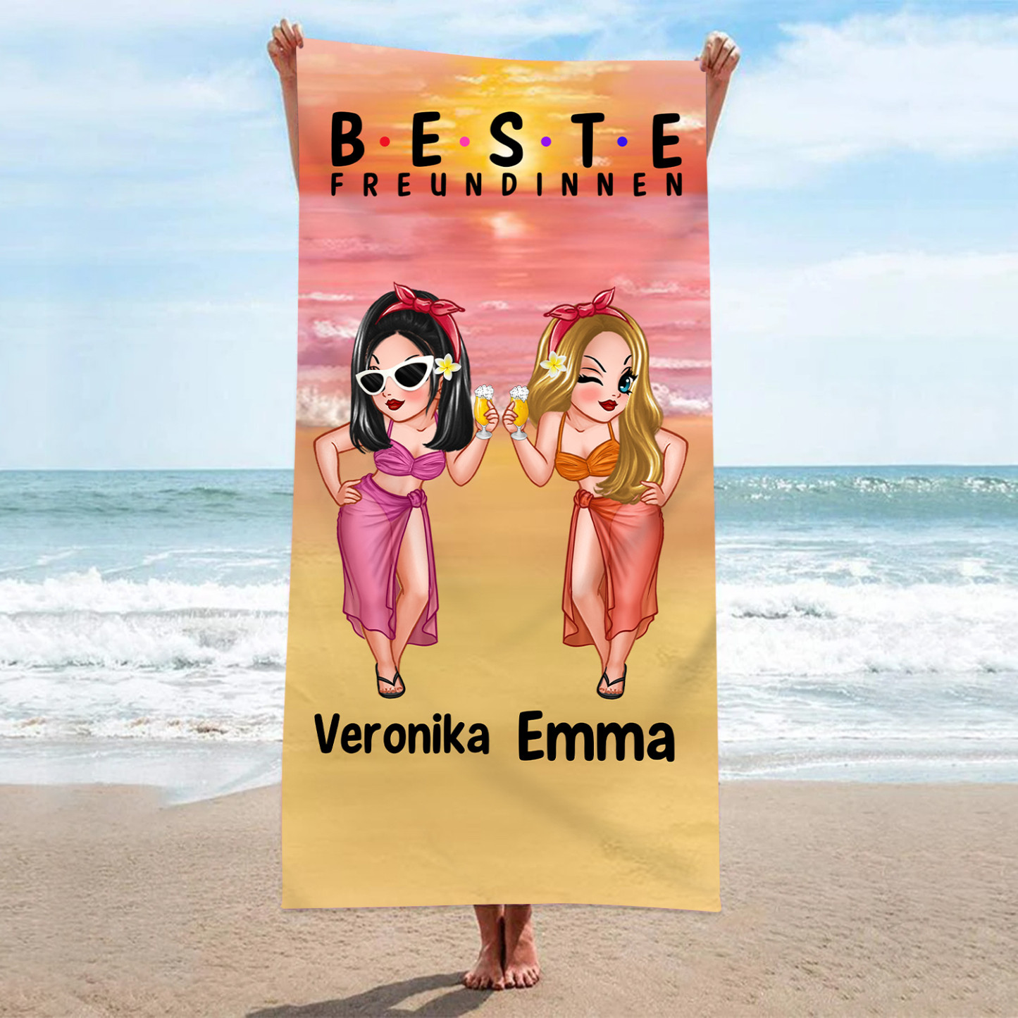 Personalisierte 2 Namen Surfbrett Polyester Somme Strandtuch Badetuch Geschenk für Freundin