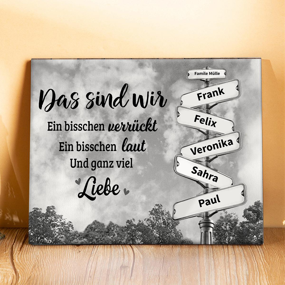 Familie Holzbild-Personalisierter 2 Namen & Holzdekoration Das sind wir Ein bisschen verrückt Ein bisschen laut Und ganz viel Liebe