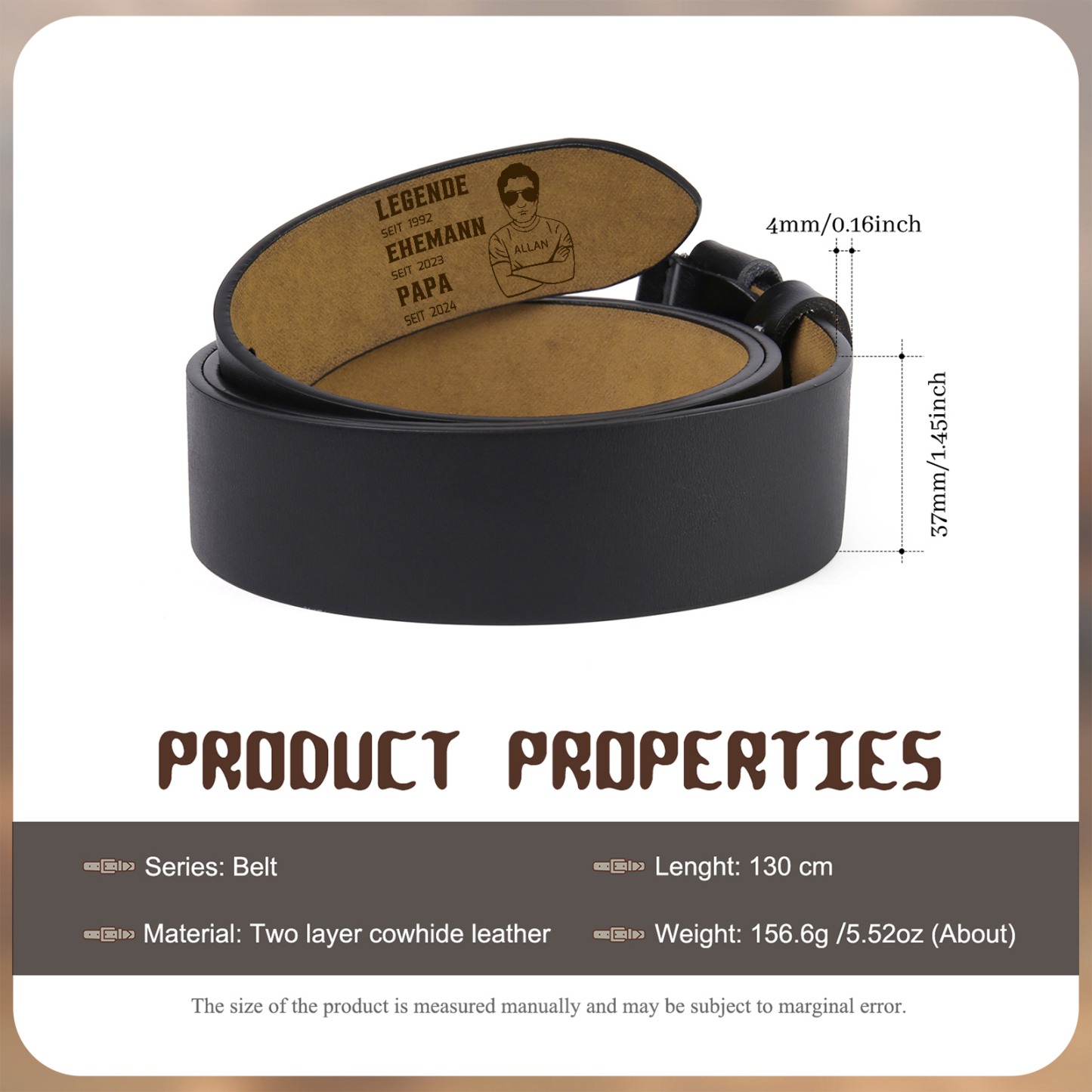 Personalisierter 3 Jahre & Name Schwarz Herren Ledergürtel - DIESER TOLLE PAPA GEHÖRT ZU- Geschenk für Papa