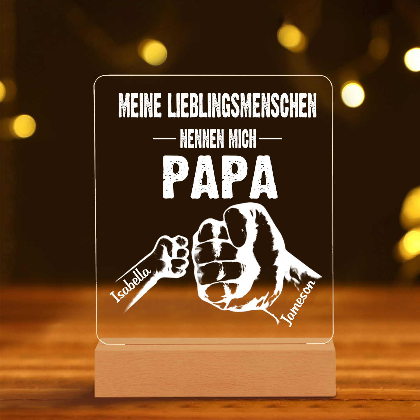 Personalisierte 2 Namen & Text PAPA Faust Nachtlicht- Meine Lieblingsmenschen nennen mich Papa-Geschenk für Vater-Unsere Familie
