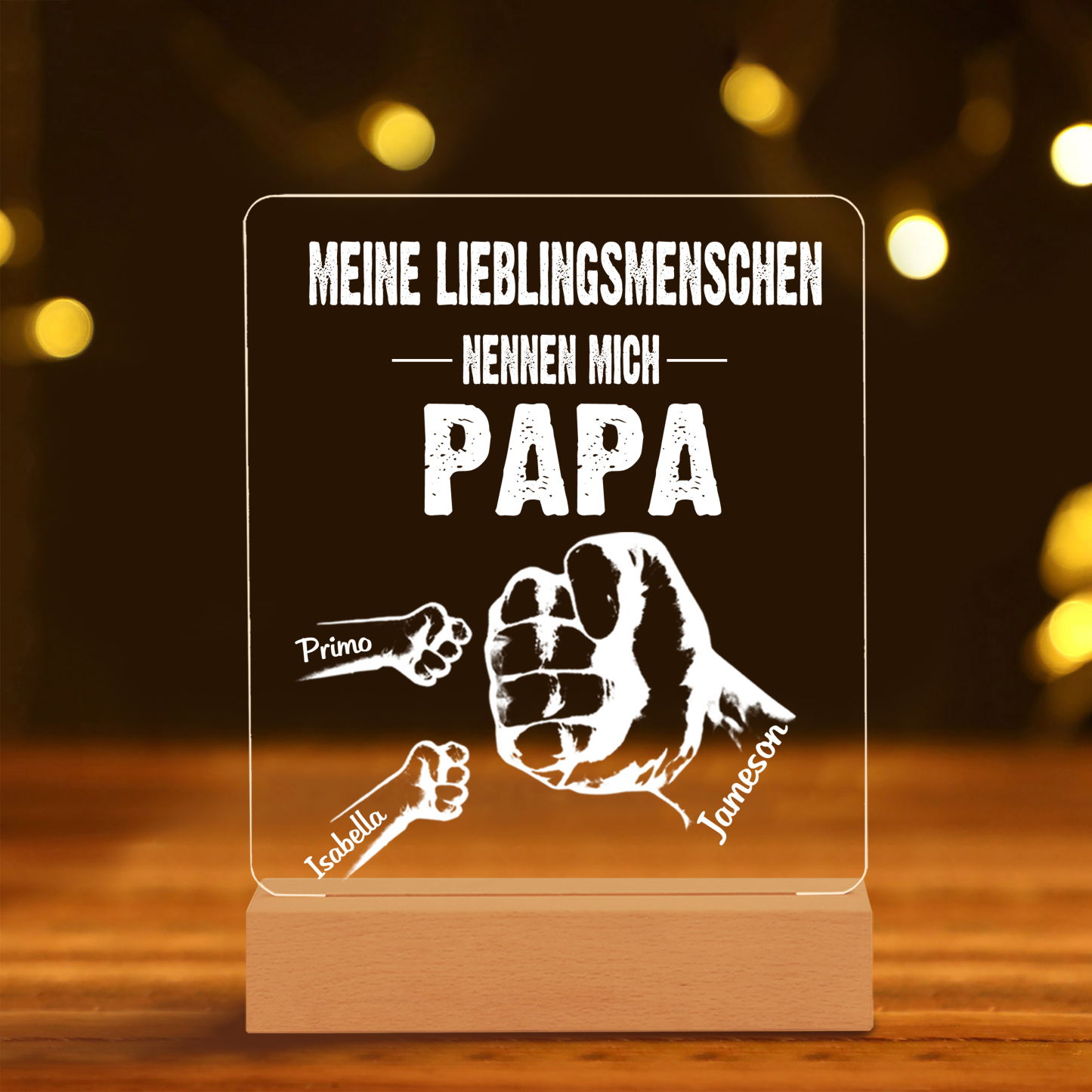 Personalisierte 3 Namen & Text PAPA Faust Nachtlicht- Meine Lieblingsmenschen nennen mich Papa-Geschenk für Vater-Unsere Familie