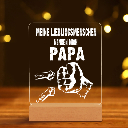 Personalisierte 3 Namen & Text PAPA Faust Nachtlicht- Meine Lieblingsmenschen nennen mich Papa-Geschenk für Vater-Unsere Familie