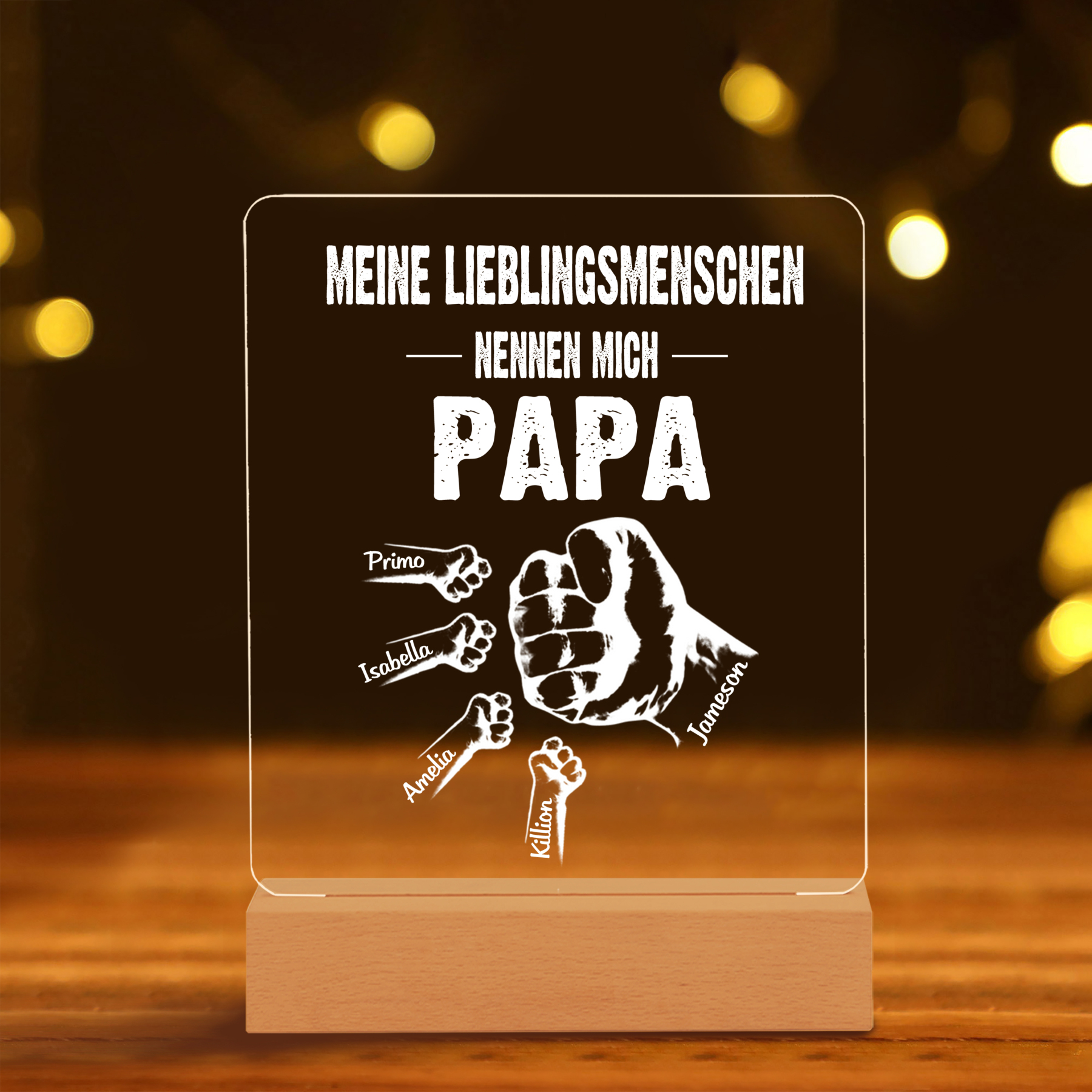 Personalisierte 5 Namen & Text PAPA Faust Nachtlicht- Meine Lieblingsmenschen nennen mich Papa-Geschenk für Vater-Unsere Familie