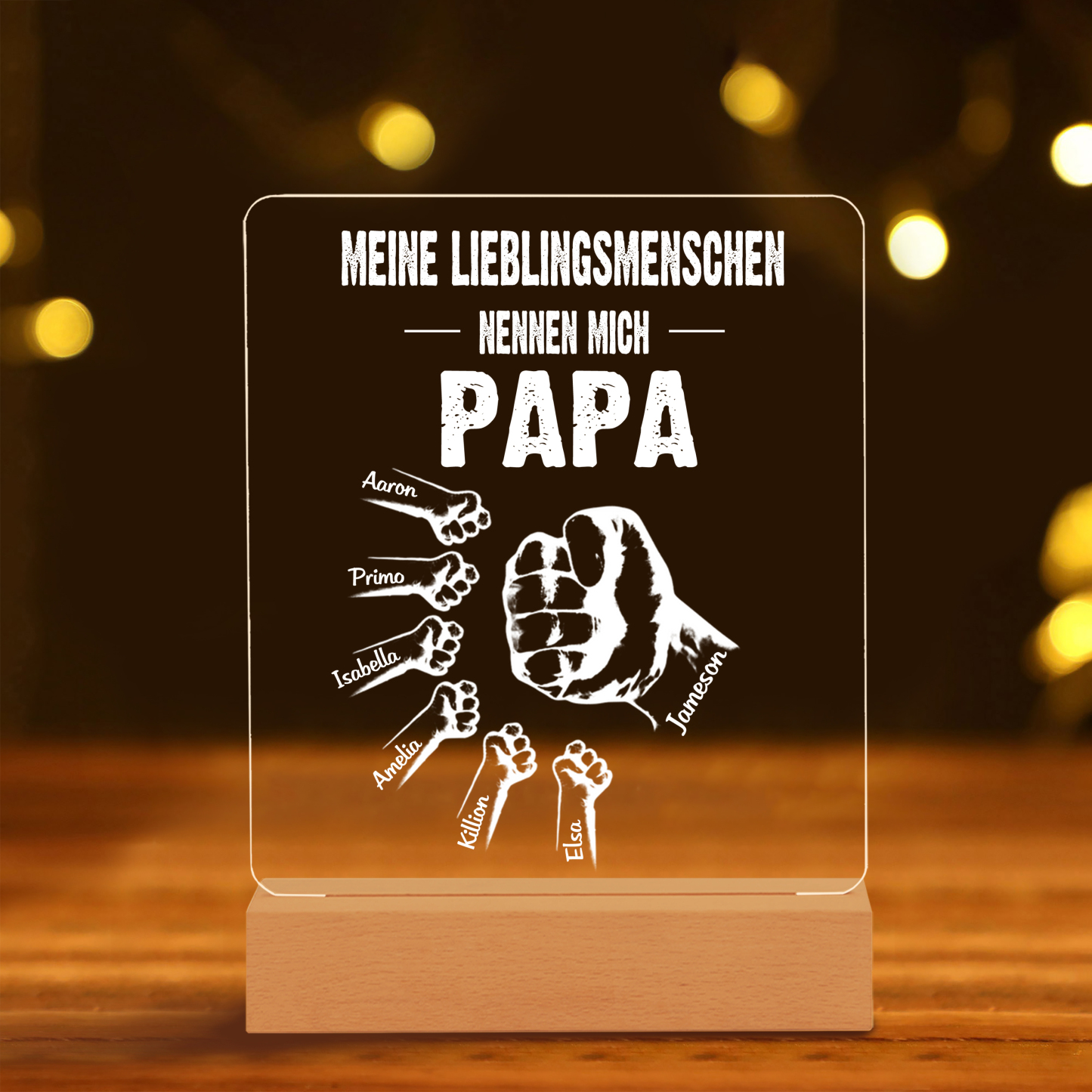 Personalisierte 7 Namen & Text PAPA Faust Nachtlicht- Meine Lieblingsmenschen nennen mich Papa-Geschenk für Vater-Unsere Familie
