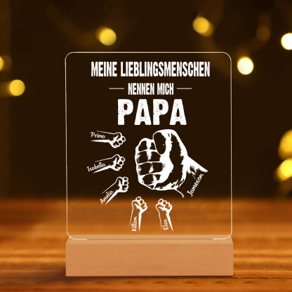 Personalisierte 6 Namen & Text PAPA Faust Nachtlicht- Meine Lieblingsmenschen nennen mich Papa-Geschenk für Vater-Unsere Familie