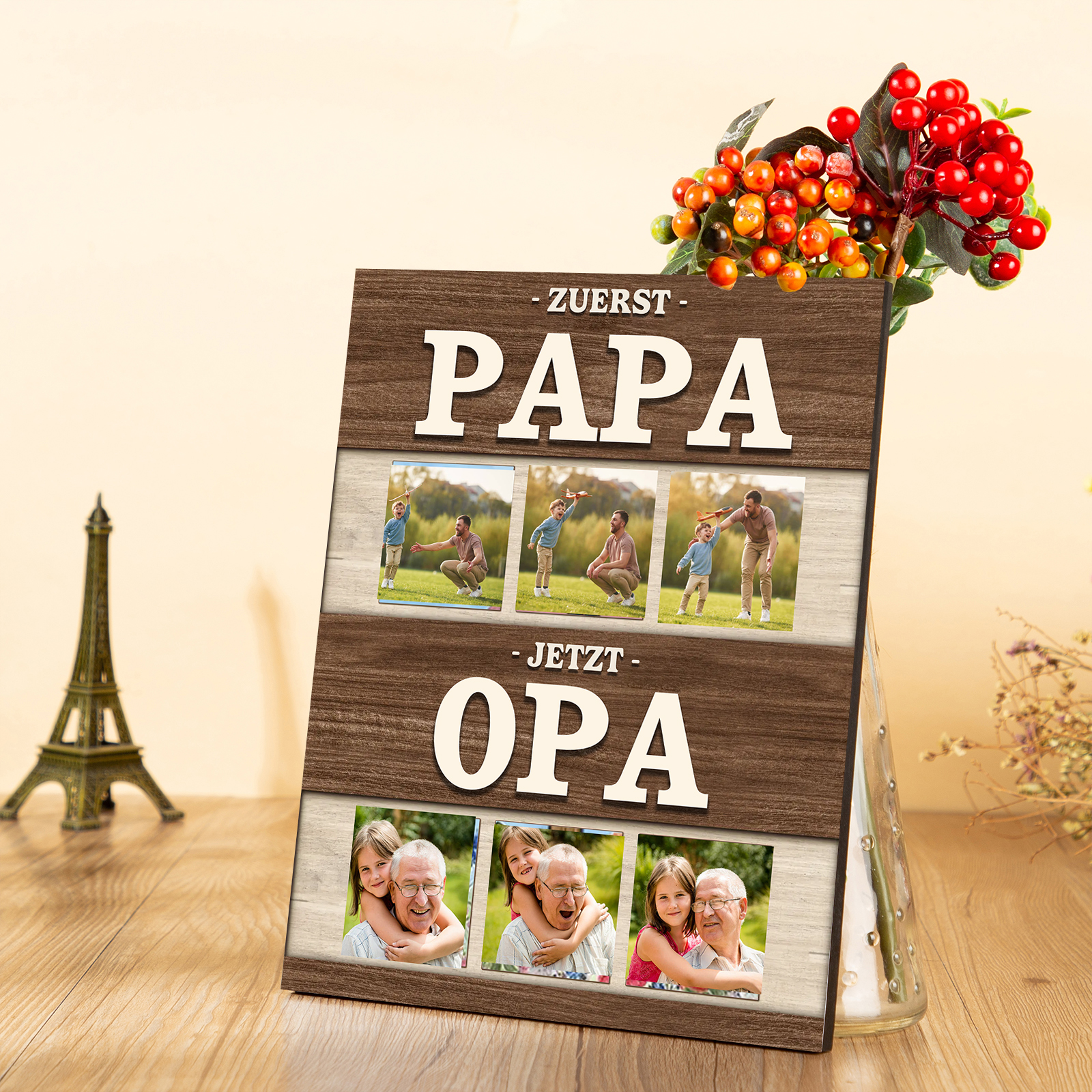 Holzbild-Personalisierte 6 Fotos-zuerst Papa, jetzt Opa