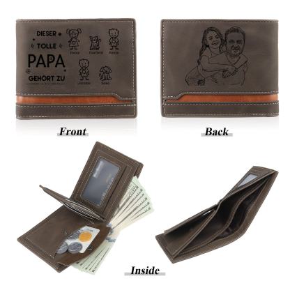 Herren Personalisiertes Foto & 5 Namen & Muster Dieser tolle Papa gehört zu Leder Geldbörse-Geschenk für Vater