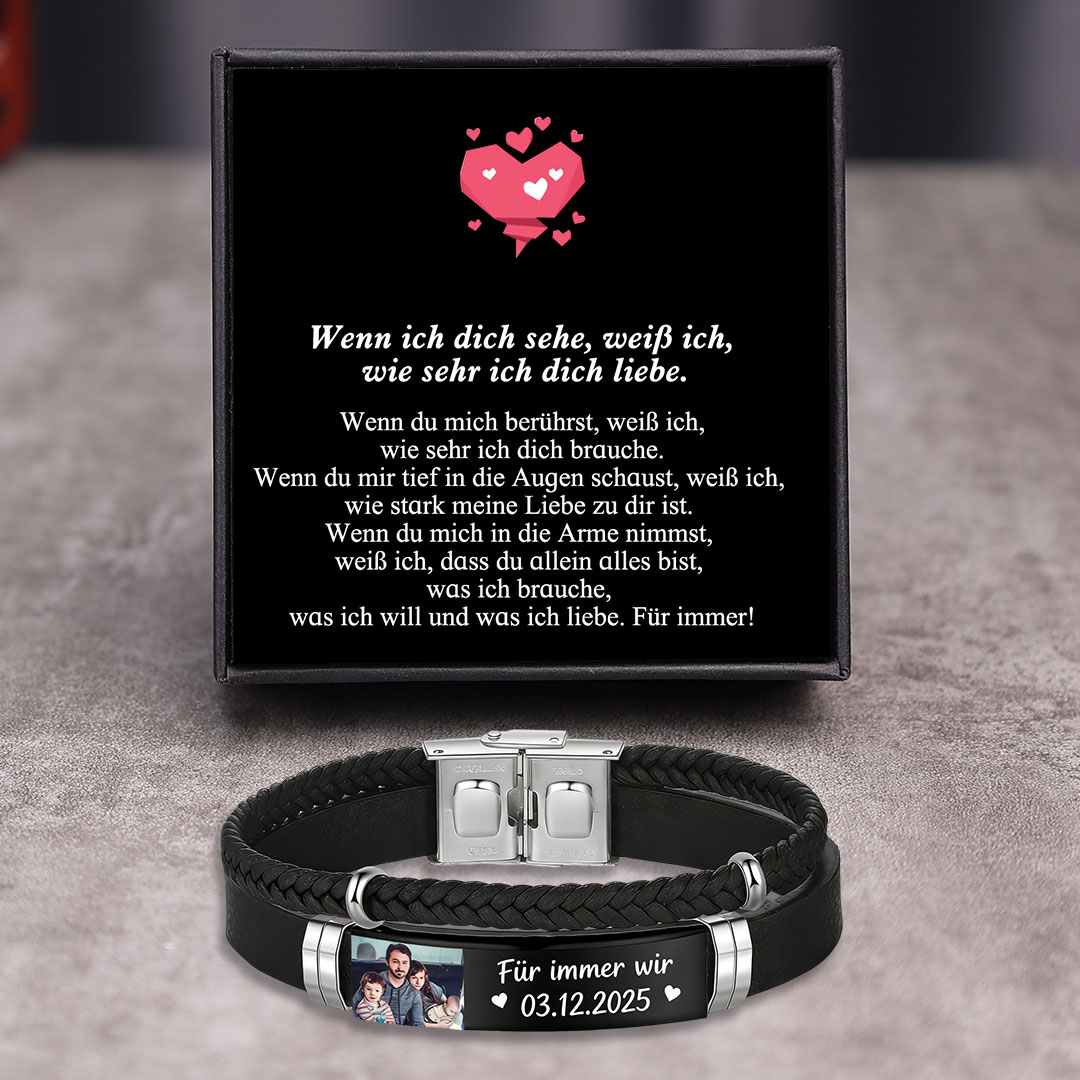 Herren Personalisierter 1 Text & Foto-Leder Armband Geschenkkarten-Set für Mann