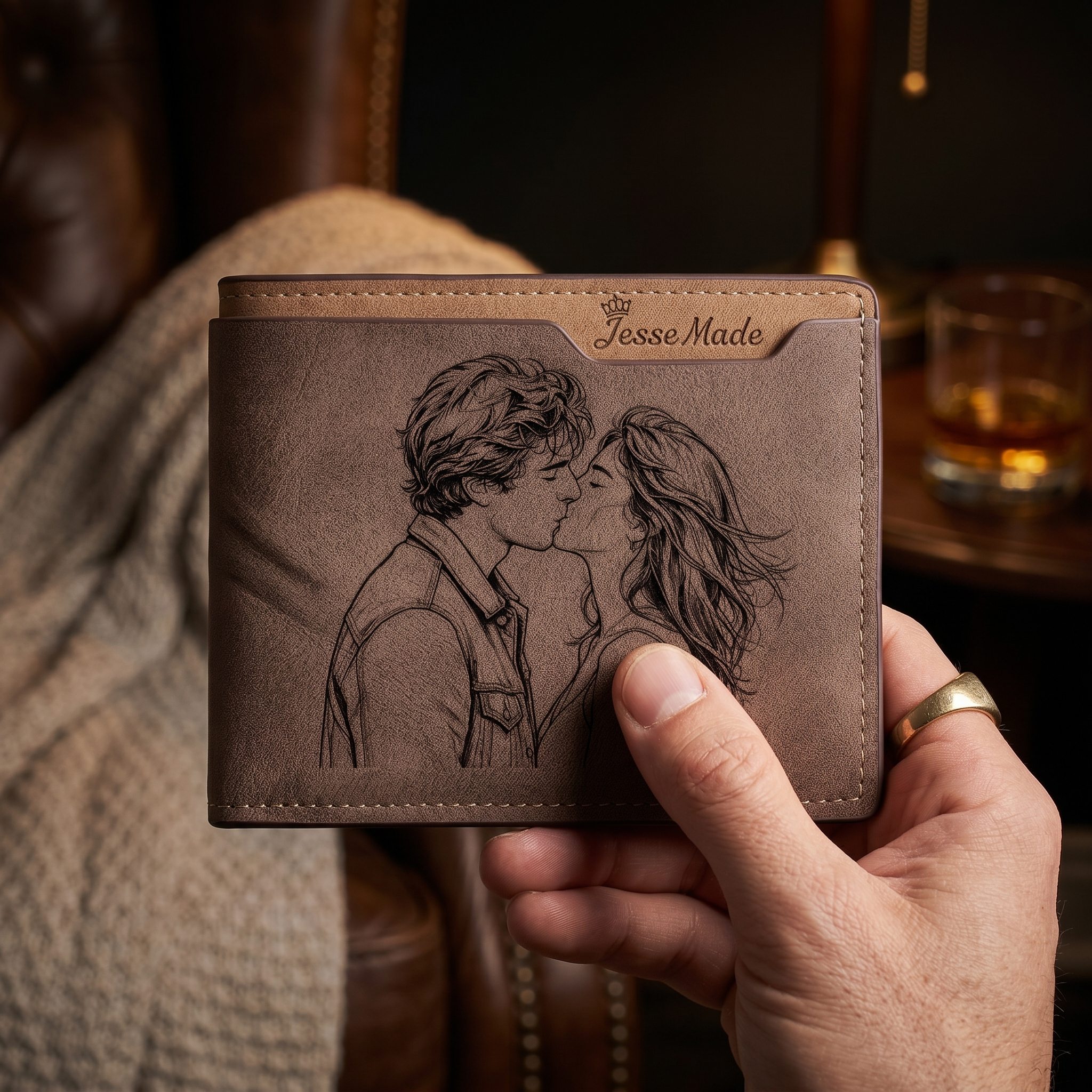 Herren Personalisierter Name & Buchstabe & Foto Lede Geldbörse Weihnachtsgeschenk