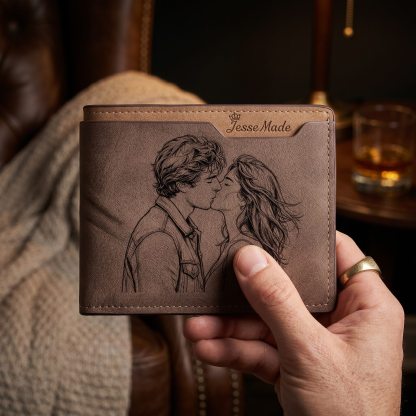 Herren Personalisierter Name & Buchstabe & Foto Lede Geldbörse Weihnachtsgeschenk