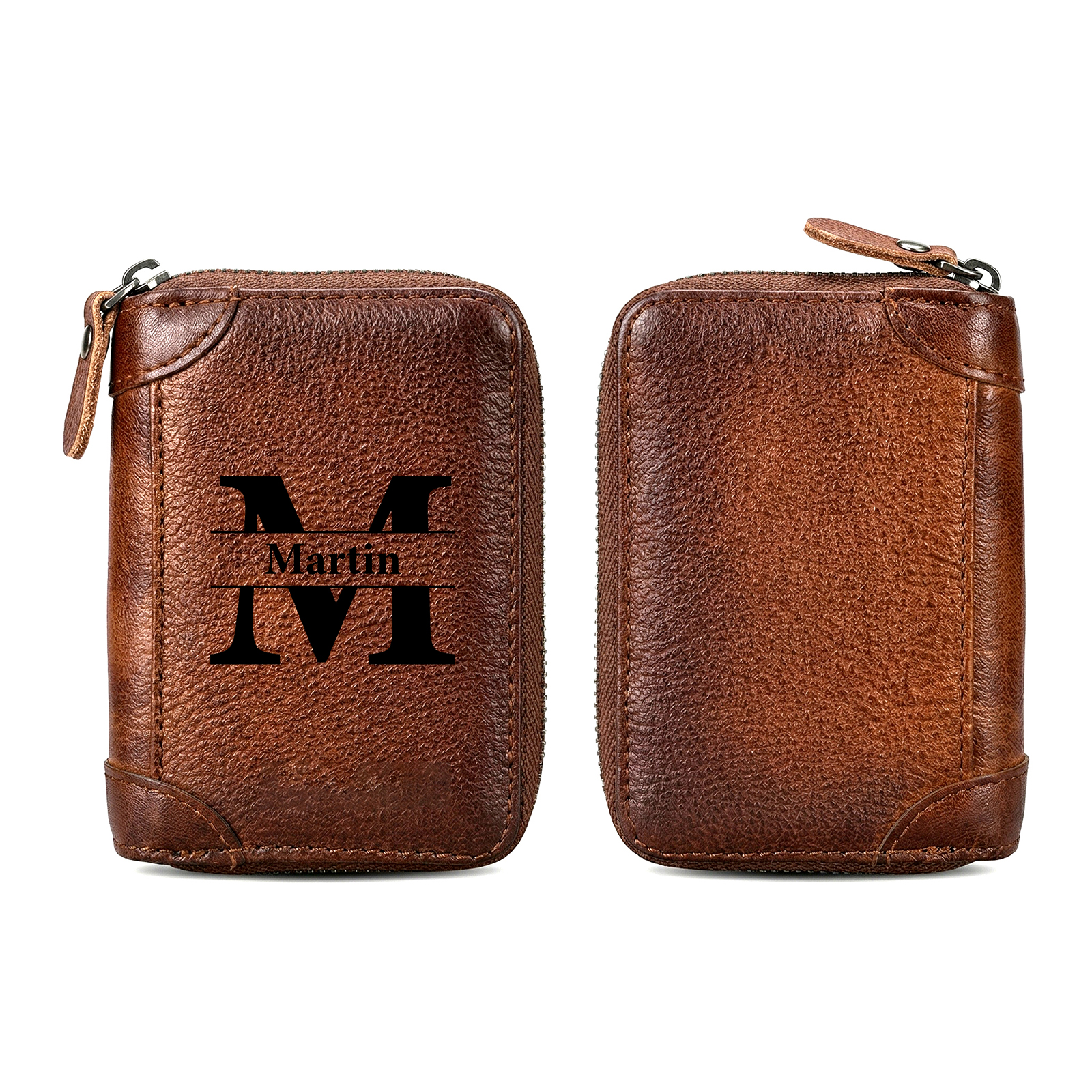 Personalisiertes Leder Kartenetui mit Reißverschluss und mehreren Kartenfächern, in 9 Designs