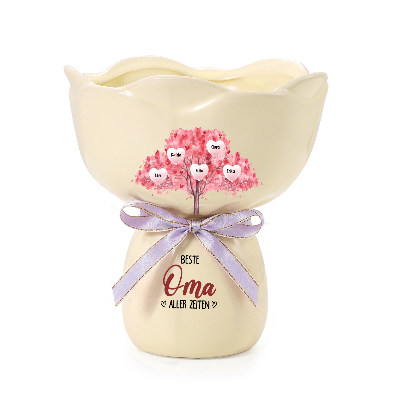 Personalisierte Keramikvase mit 1–7 Namen und Lebensbaummotiv Muttertagsgeschenk für Mama oder Oma