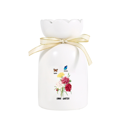 Personalisierte 2 Namen & Text Blumen & Schmetterling Familie Vase Geschenk für Oma Großmutter