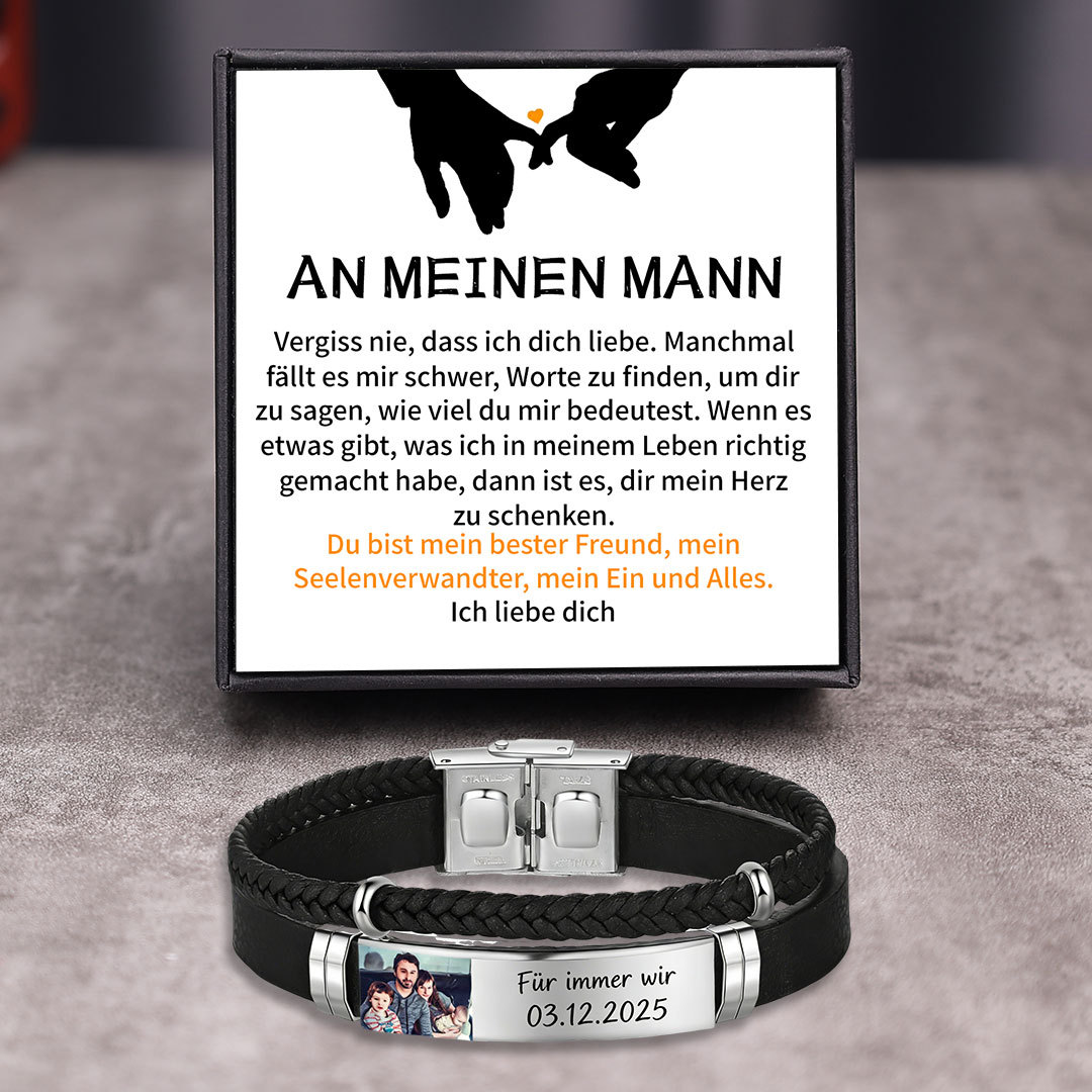 Herren Personalisierter 1 Text & Foto-Leder Armband Geschenkkarten-Set für Mann