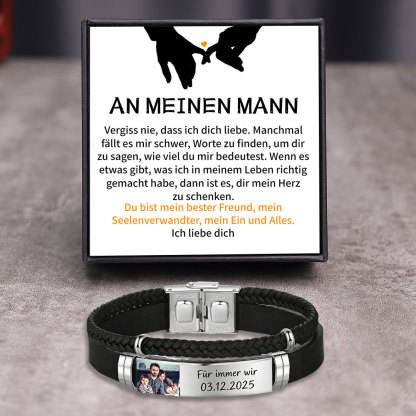 Herren Personalisierter 1 Text & Foto-Leder Armband Geschenkkarten-Set für Mann