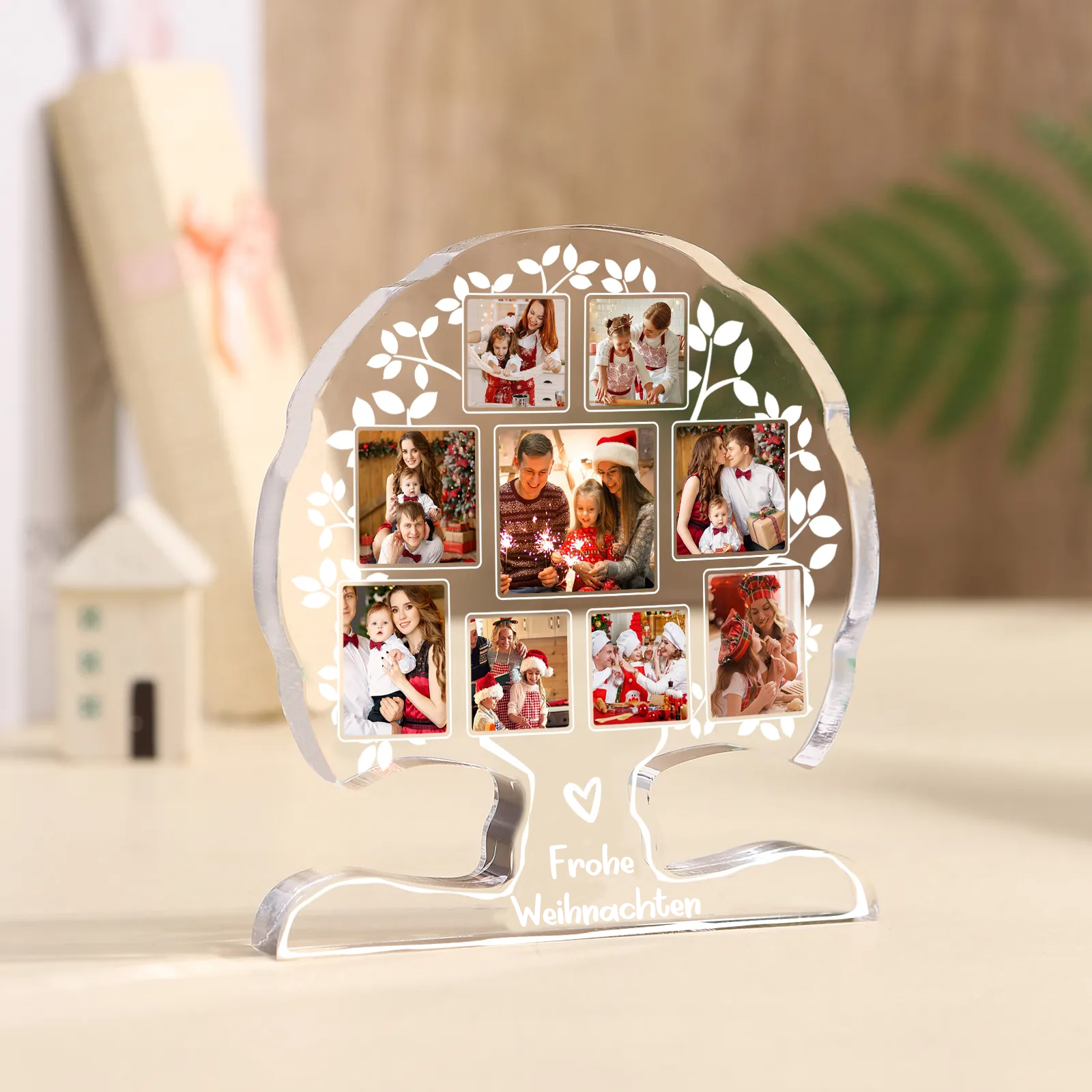 Personalisierte 9 Fotos & 1 Text Baum-Acryldeko Schreibdekoration – Ein einzigartiges Familienerbstück für Familie