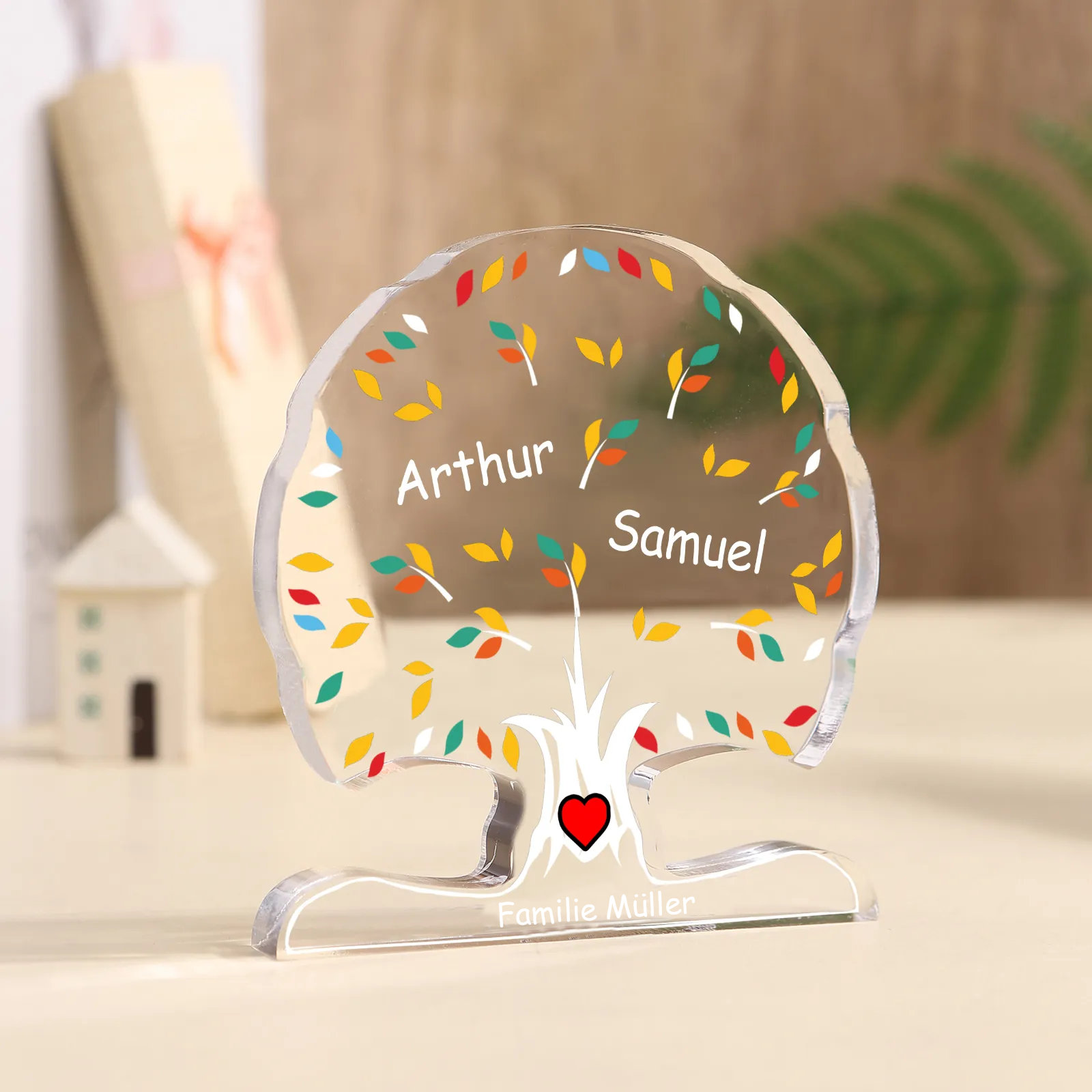 Personalisierte 2-6 Namen & Text Familienstammbaum-Acryldeko Schreibdekoration – Liebevolles Geschenk für Familie