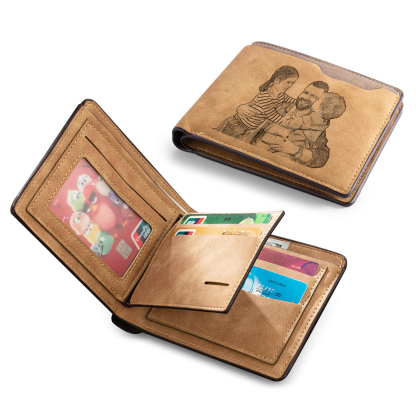 Personalisierte vintage Herren-Wallet mit Foto-Name-Gravur für Papa — “DAD”