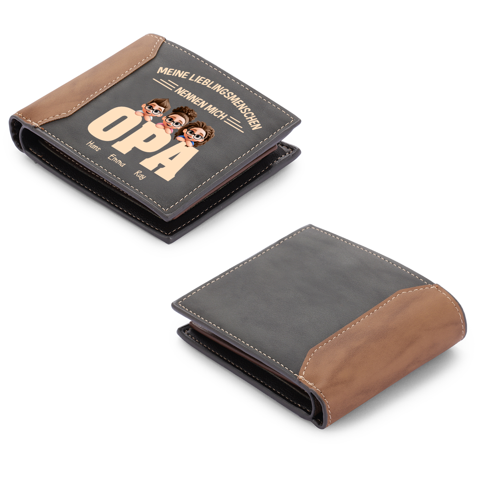 Personalisierte Bifold-Geldbörse aus PU-Leder für Opa