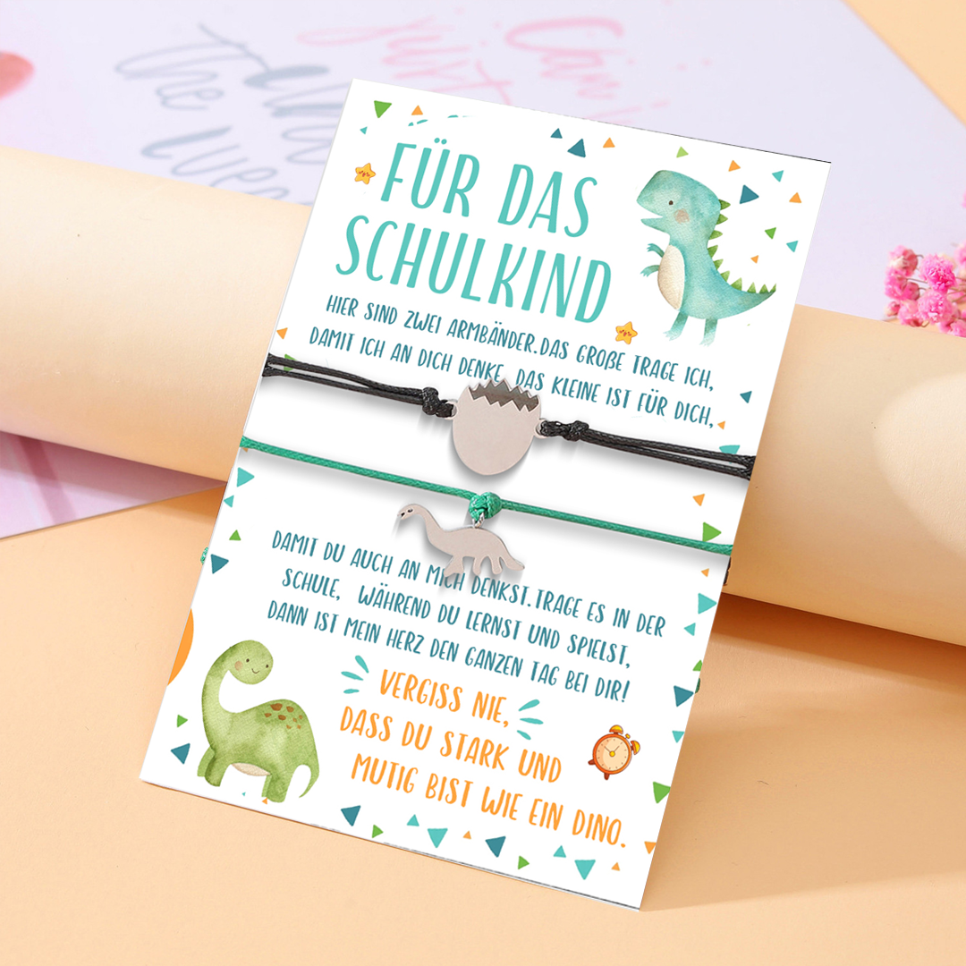 Dinos Armbänder Set mit 2 Ketten Für das Schulkind Vergesst nie, dass du stark und mutig bist wie ein Dino Schulanfang Geschenk mit Nachrichtenkarte