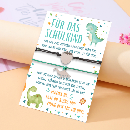 Dinos Armbänder Set mit 2 Ketten Für das Schulkind Vergesst nie, dass du stark und mutig bist wie ein Dino Schulanfang Geschenk mit Nachrichtenkarte