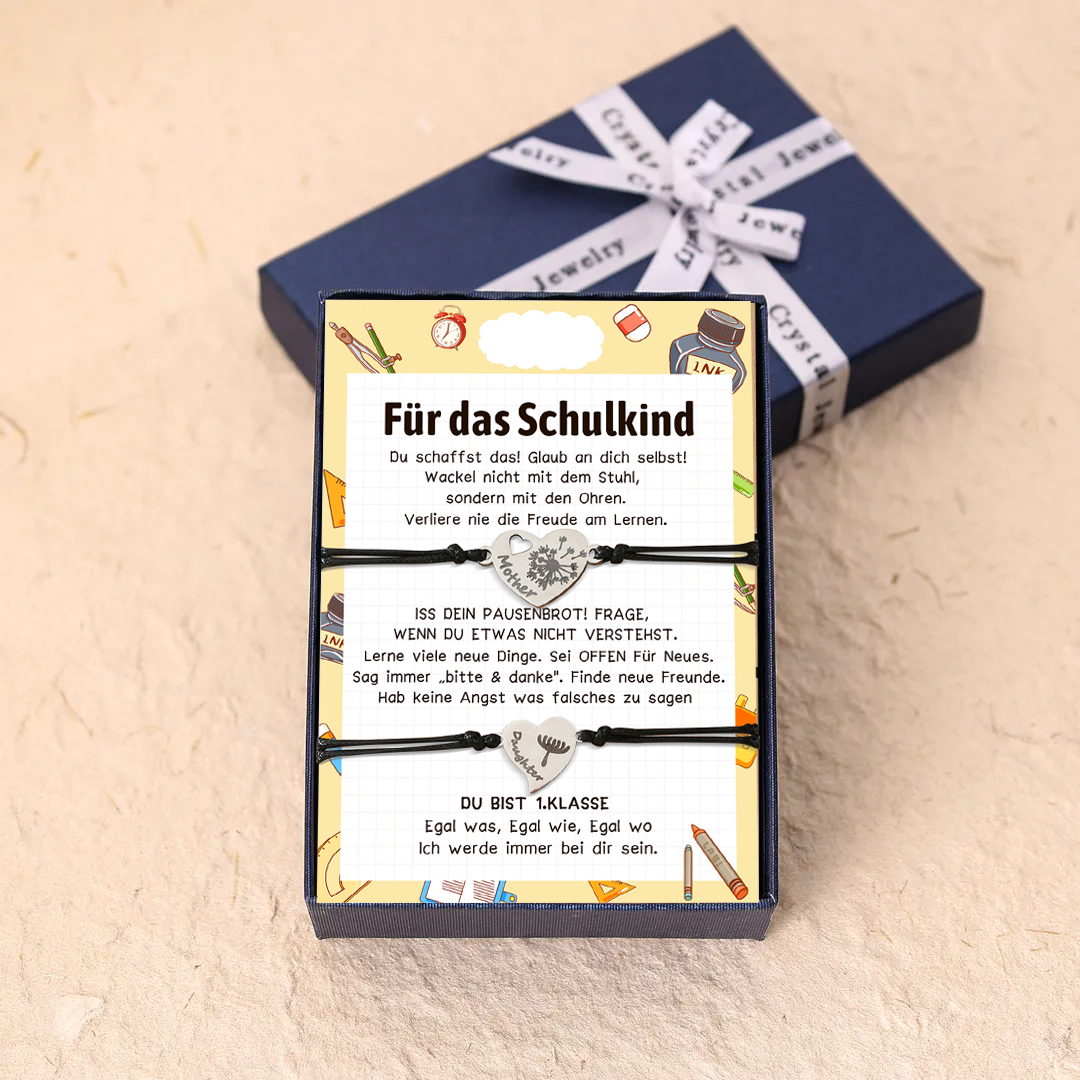 Personalisierte 2 Namen Löwenzahn Armbänder Set mit 2 Ketten Gummiband -Für das Schulkind- Schulanfang Geschenk