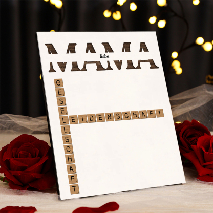 Kreuzworträtsel mit Holzrahmen, personalisierte Namen und Lebensbaum