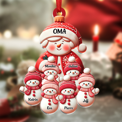 Personalisierte 1-10 Namen Weihnachtsornament Acryl-Anhänger mit Schneemann– Perfektes Geschenk für Oma