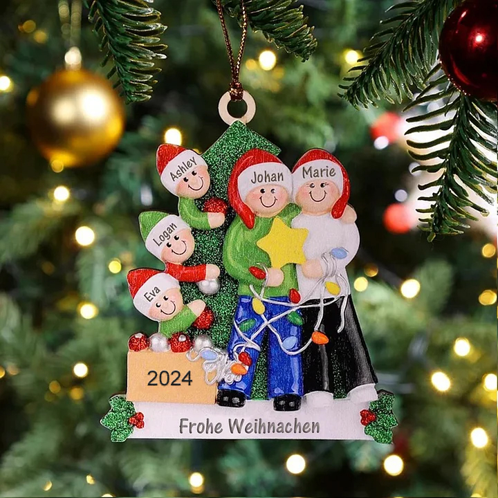 Holz Personalisiertes 5 Namen & Text  & Jahr Weihnachtsornament Weihnachtsbaum Anhänger mit 5 Familienmitgliedern