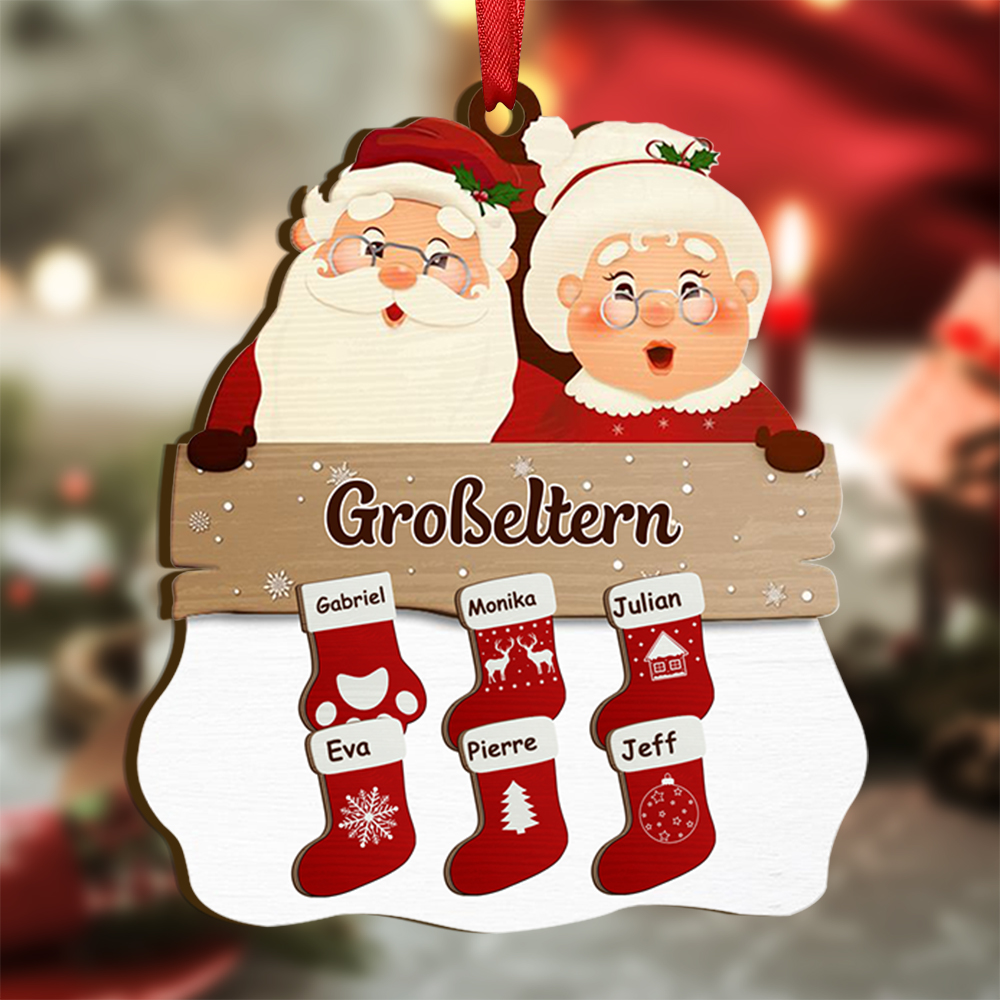 Personalisierter 2-12 Namen & Text Holzanhänger mit Socken Weihnachtsornament für Großeltern