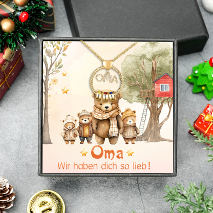 Personalisierte 3 Namen Gravur OMA Halskette mit 3 Geburtssteinen-Oma Wir haben dich so lieb-Geschenk mit Nachrichtenkarte