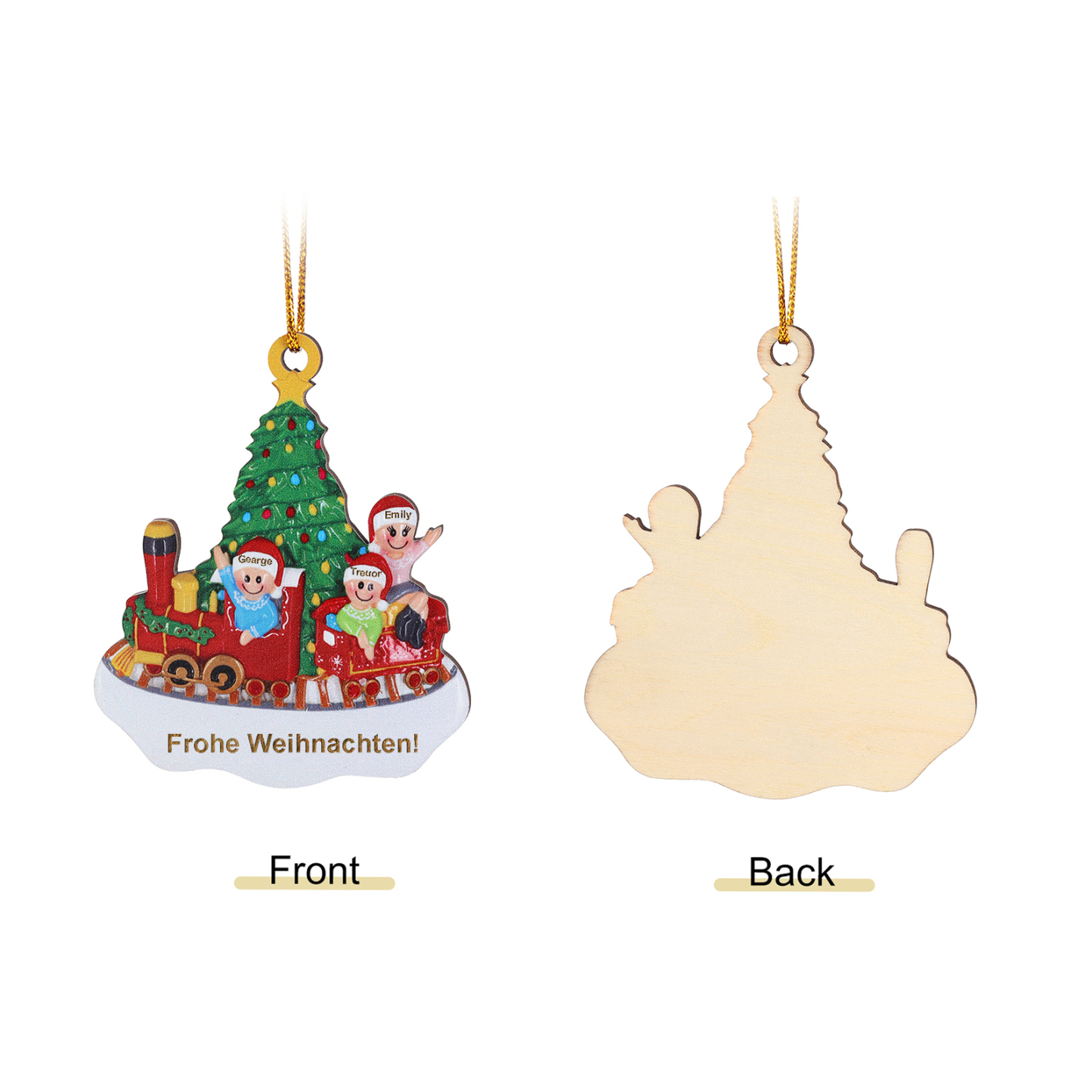 Personalisiertes 3-4 Namen Weihnachtsornament aus Holz Weihnachtszug Anhänger mit 3-4 Familienmitgliedern