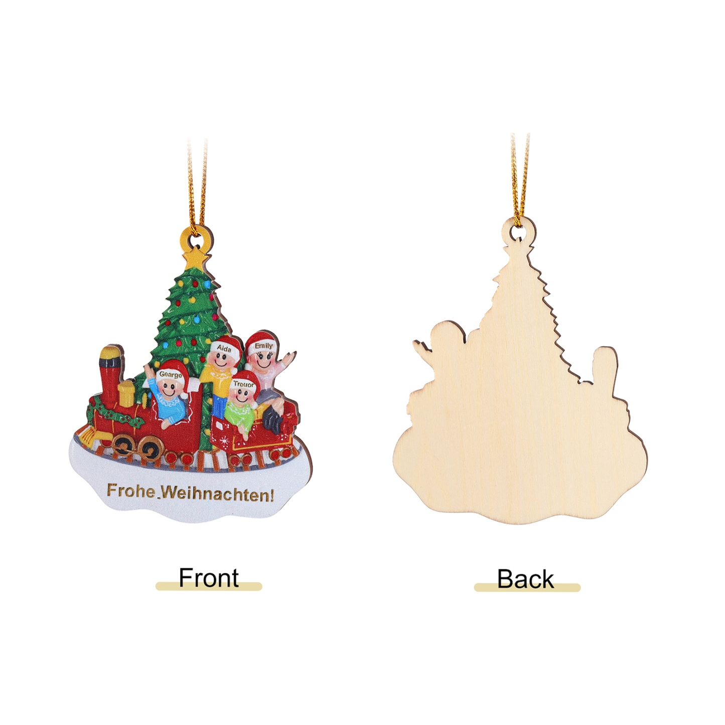Personalisiertes 3-4 Namen Weihnachtsornament aus Holz Weihnachtszug Anhänger mit 3-4 Familienmitgliedern