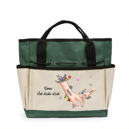 Personalisierte 2-8 Namen & Text Gartentasche Blume Hand in Hand Famil