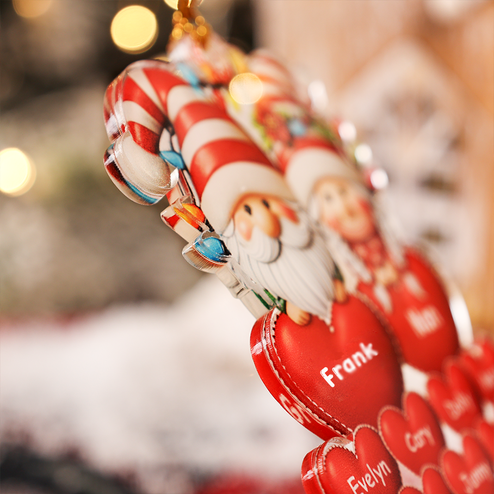 Personalisierte 1-15 Namen Weihnachtsornament Acryl-Anhänger mit Wichteln & Herzen – Perfektes Geschenk für Opa & Oma