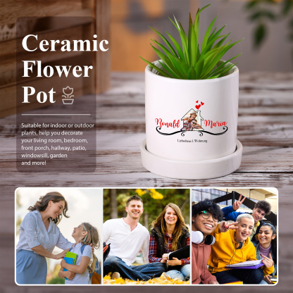 Personalisierbare 2 Namen & Foto & Text Liebespaar Blumentopf Einweihungsgeschenk Geschenk für ein neues Zuhause