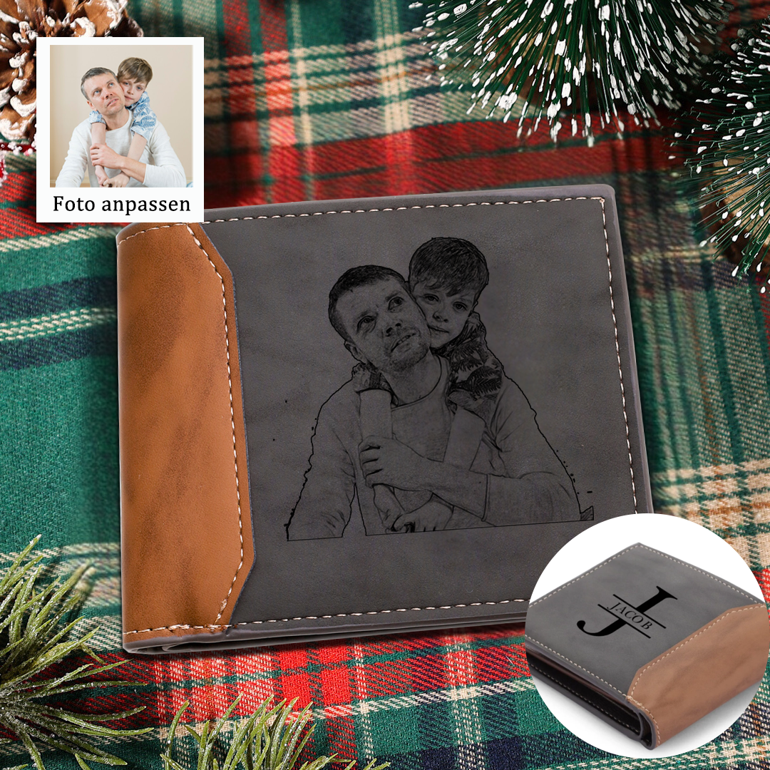 Herren Personalisierte Foto & Name & Buchstabe Grau Leder Geldbörse-Geschenk für Vater