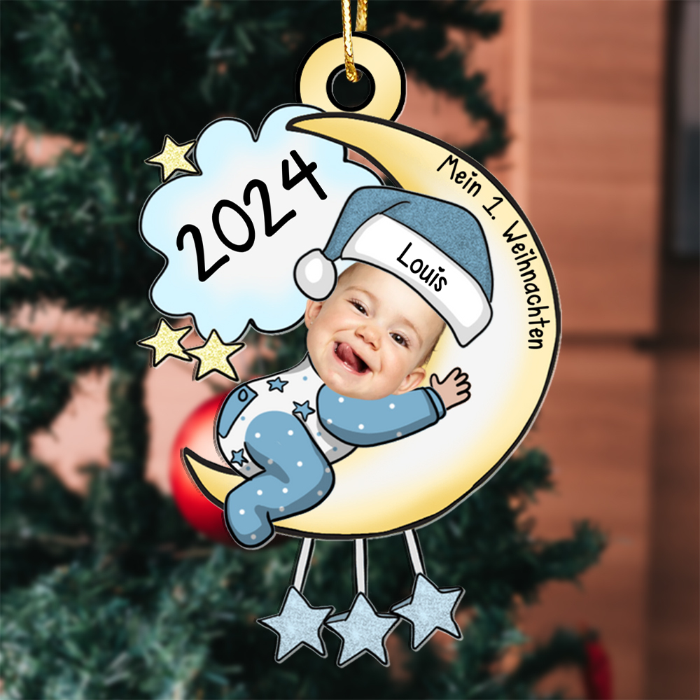 Acryl Weihnachtsornament – Personalisierter 1 Name & Foto & Jahr & Ordinalzahl Baby Weihnachtsanhänger