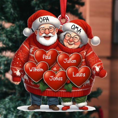 Acryl Weihnachtsornament- Personalisierte 2-8 Namen Weihnachtsanhänger Opa & Oma mit Herzen – Geschenk für Opa Oma Großeltern