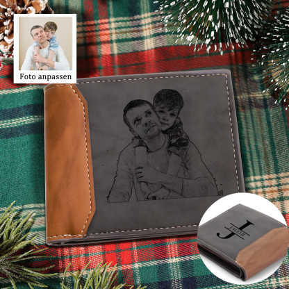 Herren Personalisierte Foto & Name & Buchstabe Grau Leder Geldbörse-Geschenk für Vater