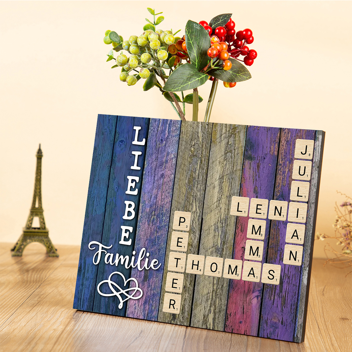 Personalisierte 2-12 Namen & Text Holzbild mit Familien Scrabble-Namen – Geschenk für Familie