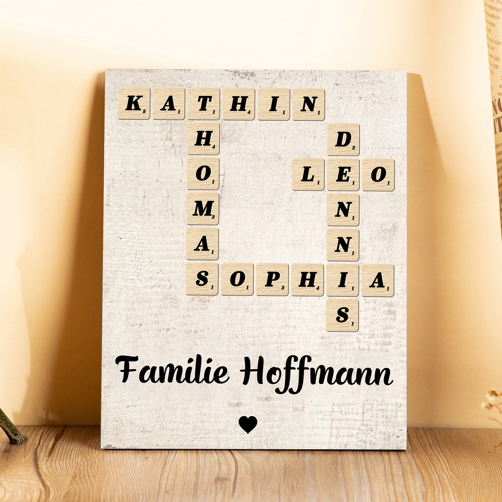 Personalisierte 2-12 Namen & Text Holzbild mit Familien Scrabble-Namen – Geschenk für Familie