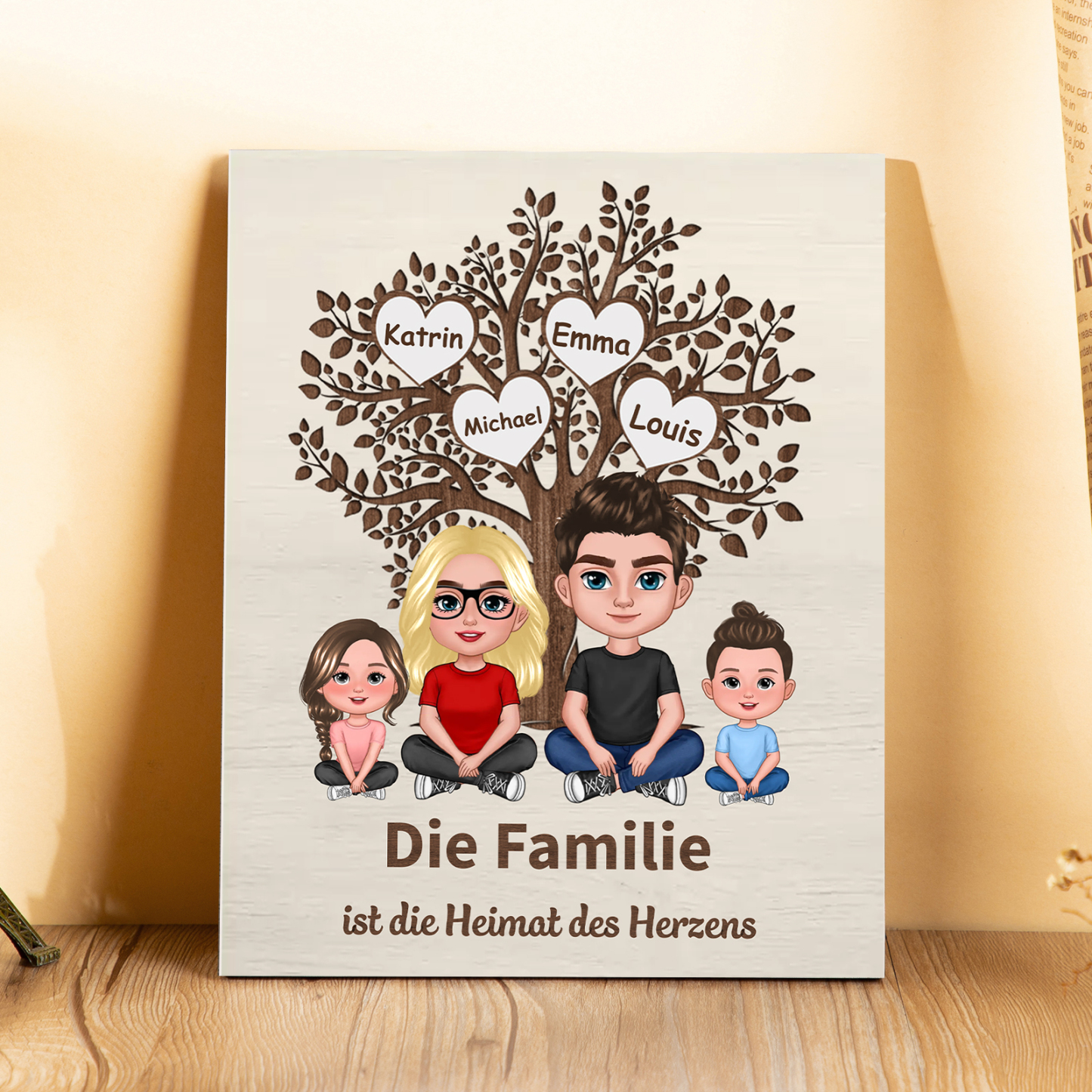 Familie Holzbild - Personalisierte 2-8 Namen auf Herzen & Familienbaum Holz Gedenkdekoration Geschenk für Familie